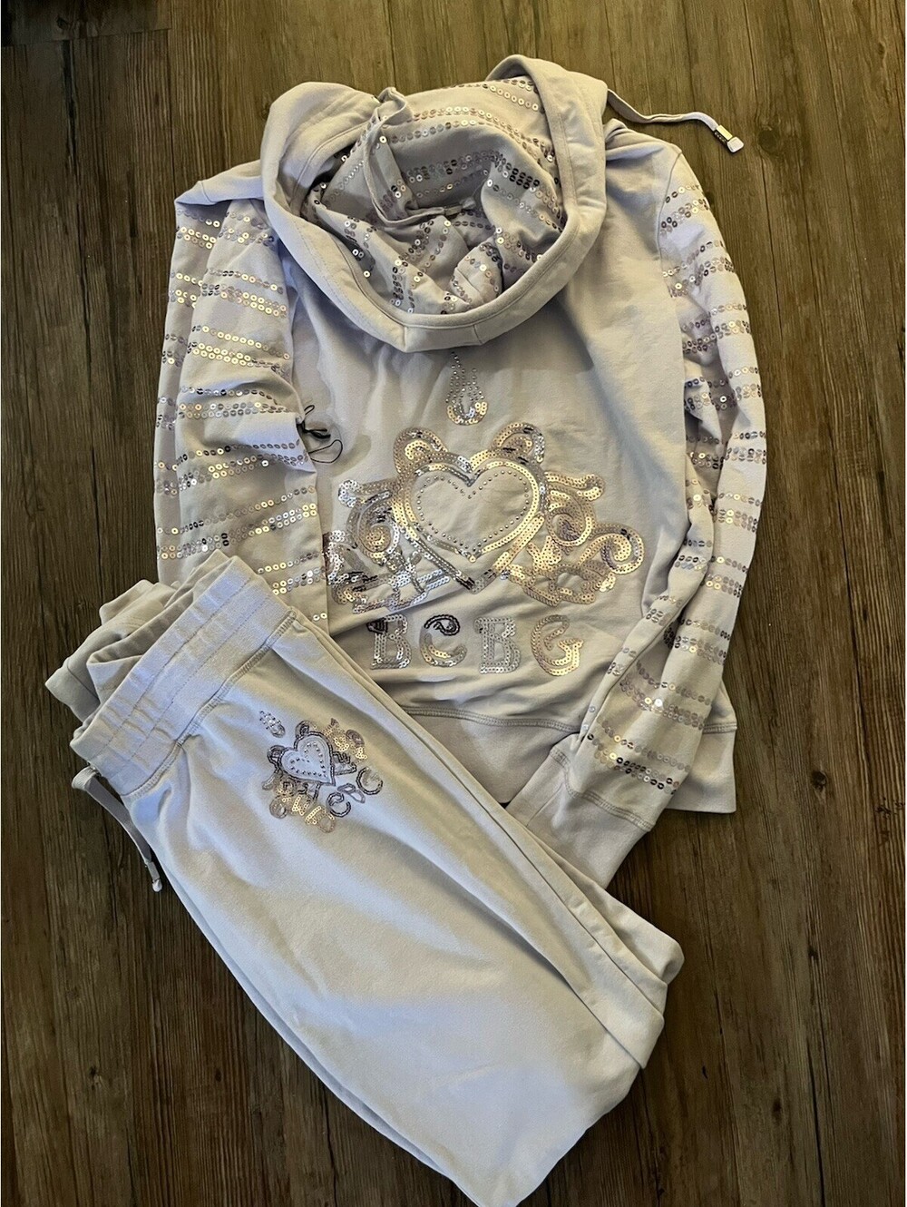 VTG Y2K BCBG Max Azria Tracksuit Set Pink Bedazzled L Rare
